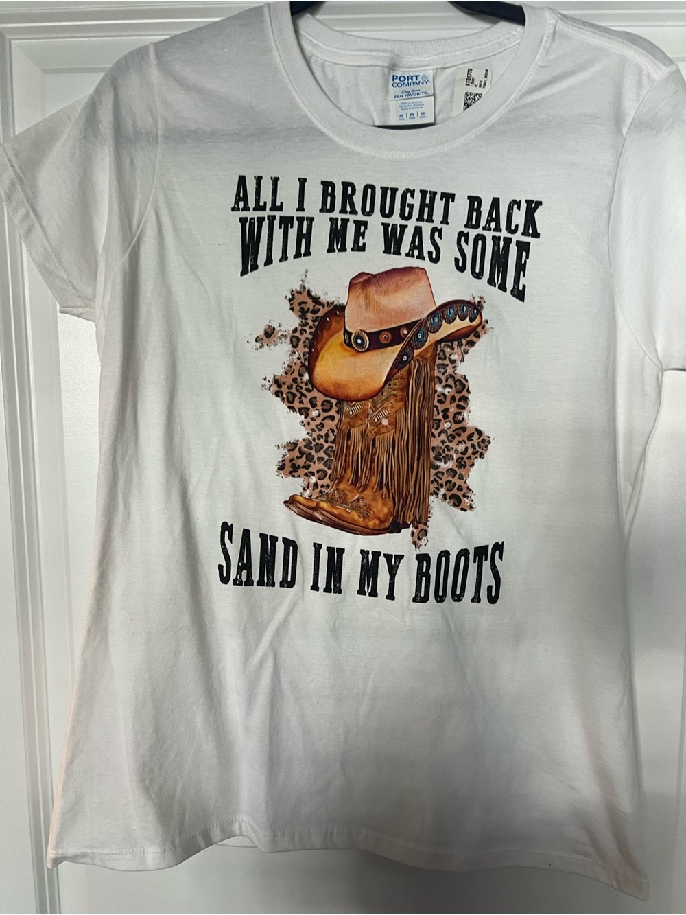 White Graphic Tee with Cowboy Boots and Hat Print